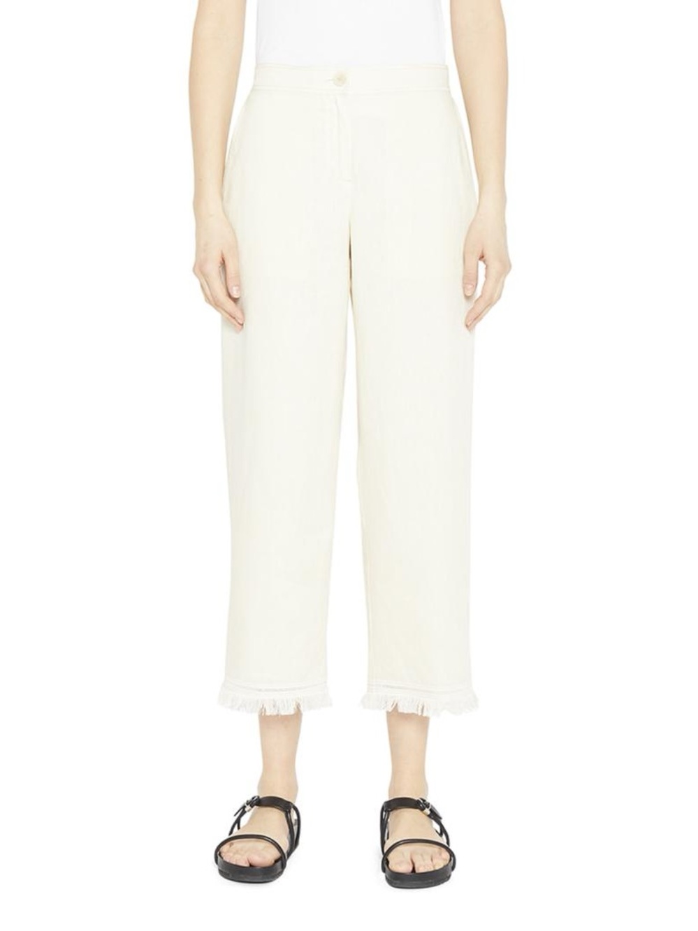Theory Cropped Embroidered-Hem Linen Trousers size 2